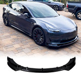 MMOMOTORSPORT Front Lip For 2017-2024 Tesla Model 3 V1 Style Gloss Black