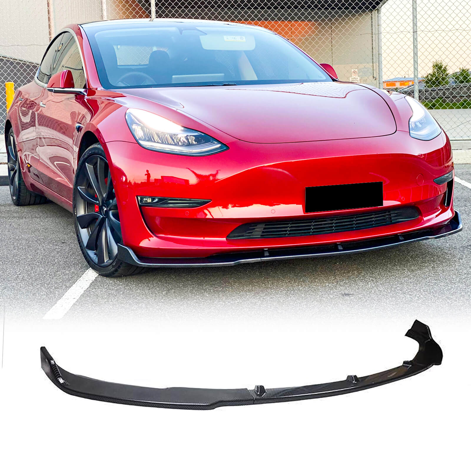 MMOMOTORSPORT Front Lip For 2017-2024 Tesla Model 3 Carbon Fiber Look