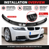MMO Front Bumper Lip Splitter Fit for BMW 3 Series E90 E91 2004-2008 M Sport Pre-LCI Gloss Black ABS Sport Style
