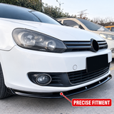 MMO Front Bumper Lip Splitter Kit Fit for VW Golf MK6 TSI TDI 2009-2013 Gloss Black ABS 3 Piece Sport Style Without Logo