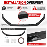 MMO Front Bumper Lip Splitter Kit Fit for VW Polo MK5 6R 6C 2009-2017 Gloss Black ABS Plastic