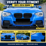 MMO Front Bumper Lip Splitter Kit Fit for BMW 1 Series F20 F21 M Sport 2011-2014 Pre-LCI Gloss Black ABS 2-Piece Without Logo