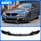 MMO Front Bumper Lip Splitter Kit Fit for BMW 4 Series F32 F33 F36 M Sport 2014-2020 ABS Gloss Black Without Logo