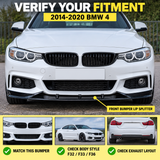 MMO Front Bumper Lip Splitter Kit Fit for BMW 4 Series F32 F33 F36 2014-2020 Gloss Black ABS One Piece Sport Style Without Logo