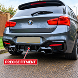 MMO Rear Bumper Diffuser Lip Fit for BMW 1 Series F20 F21 LCI 2015-2019 M Sport Gloss Black ABS Sport Style