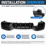 MMO Rear Bumper Diffuser Lip Fit for BMW 1 Series F20 F21 LCI 2015-2019 M Sport Gloss Black ABS Sport Style
