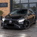 MMO Front Bumper Lip Splitter and Canards Kit Fit for Mercedes-Benz A-Class W177 V177 2019+ Gloss Black ABS 7-Piece Sport Style Without Logo