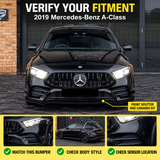 MMO Front Bumper Lip Splitter and Canards Kit Fit for Mercedes-Benz A-Class W177 V177 2019+ Gloss Black ABS 7-Piece Sport Style Without Logo