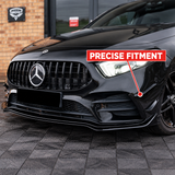 MMO Front Bumper Lip Splitter and Canards Kit Fit for Mercedes-Benz A-Class W177 V177 2019+ Gloss Black ABS 7-Piece Sport Style Without Logo