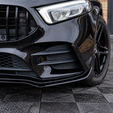 MMO Front Bumper Lip Splitter and Canards Kit Fit for Mercedes-Benz A-Class W177 V177 2019+ Gloss Black ABS 7-Piece Sport Style Without Logo