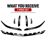 MMO Front Bumper Lip Splitter and Canards Kit Fit for Mercedes-Benz A-Class W177 V177 2019+ Gloss Black ABS 7-Piece Sport Style Without Logo